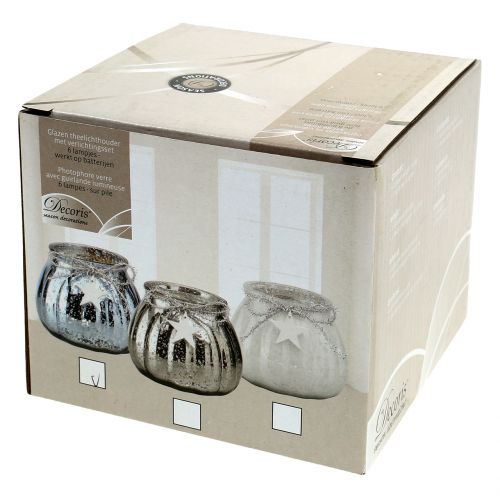 Floristik24 Lucerna světle modrá s LED světlem Ø11cm H10cm