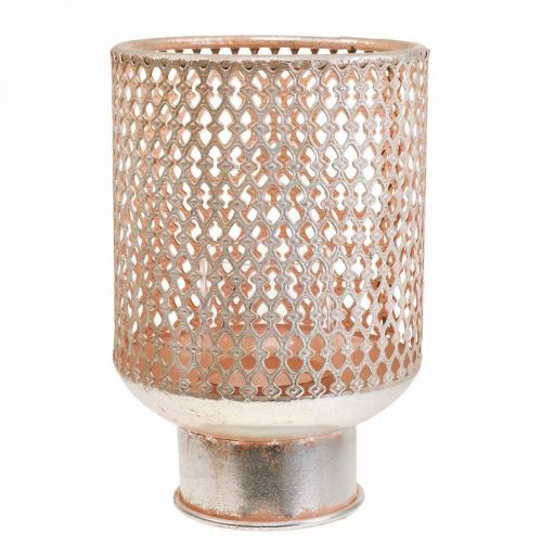 položky Lucerna kovový svícen skleněná stříbrná růžová Ø18cm V27cm