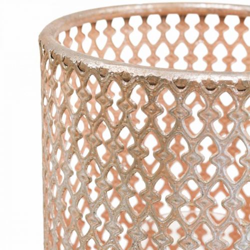 položky Lucerna kovový svícen skleněná stříbrná růžová Ø18cm V27cm