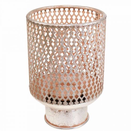 položky Lucerna kovový svícen skleněná stříbrná růžová Ø18cm V27cm