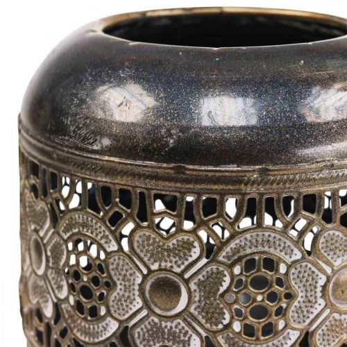 Floristik24 Lucerna kovový svícen na čajovou svíčku vintage květiny Ø12,5cm