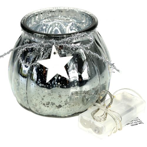 Floristik24 Stříbrná lucerna s LED světlem Ø11cm H10cm