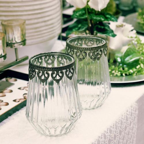 Floristik24 Lucerna vintage, skleněná svíčka s kovovým zdobením Ø11,5cm V15cm