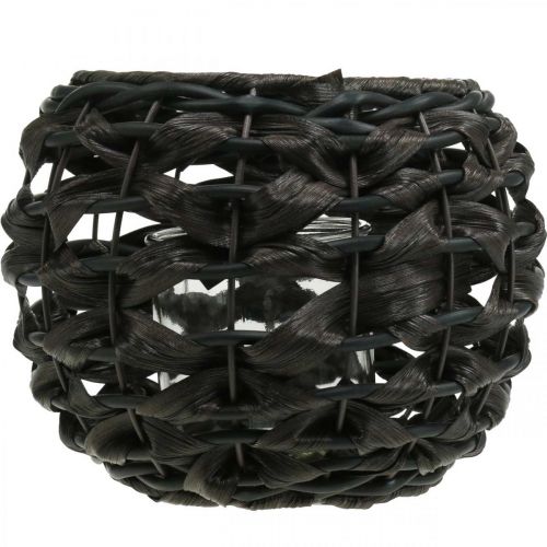 položky Lucerna pletená černá, hnědá ratanová svíčka sklo Ø23cm H18cm