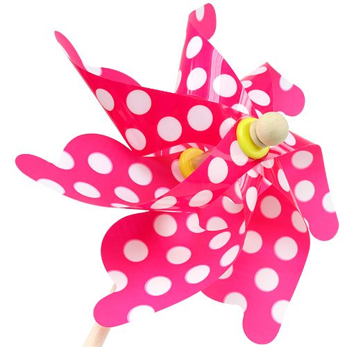 Floristik24 Větrný mlýnek na tyči s fuchsiovými puntíky Ø30cm