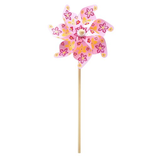 Floristik24 Větrník na špejli dekorace větrný mlýn růžová žlutá Ø30,5cm 74cm