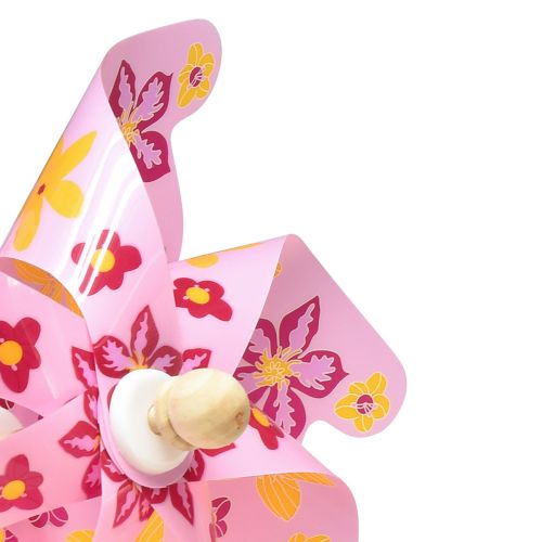 Floristik24 Větrník na špejli dekorace větrný mlýn růžová žlutá Ø30,5cm 74cm