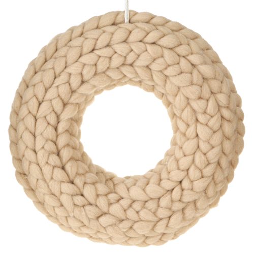 položky Vlněný plstěný dekorační věnec na zavěšení světle hnědý Ø25cm W4cm