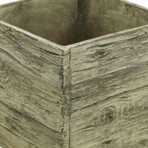 Floristik24 Květináč čtvercový 18x18cm betonová truhlička vzhled dřeva
