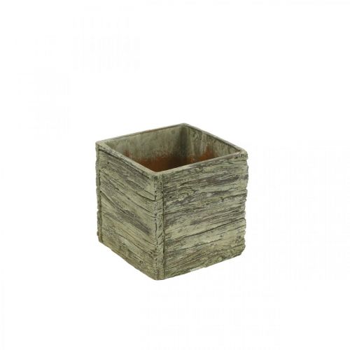 Floristik24 Květináč čtvercový 12x12cm betonová kostka vzhled dřeva