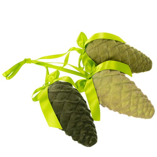 Dekorativní šišky k zavěšení, pletené šišky se stuhou a mašlí, 18 cm, 3 kusy | Floristik24.cz