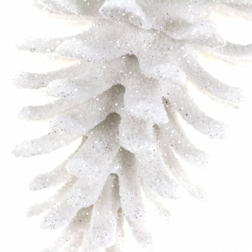 Floristik24 Ozdoby na vánoční stromeček šišky bílé třpytky 9cm x 4,5cm 6ks