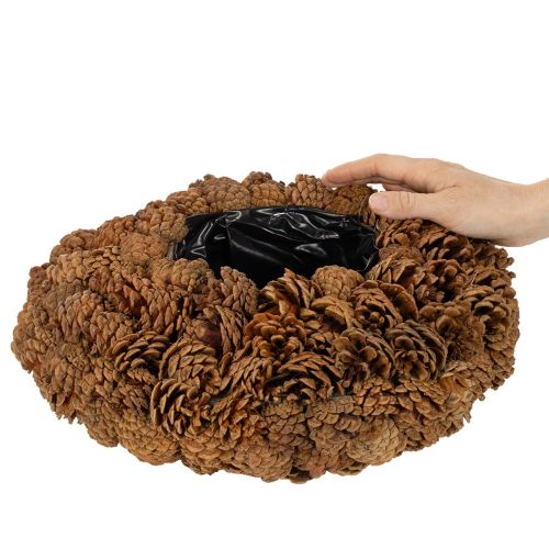 Kulatý květináč z borových šišek jako květináč, 38 cm; kulatý květináč z borových šišek, přírodní hnědý, vyrobený z borových šišek, 38 cm x 14 cm | Floristik24.cz