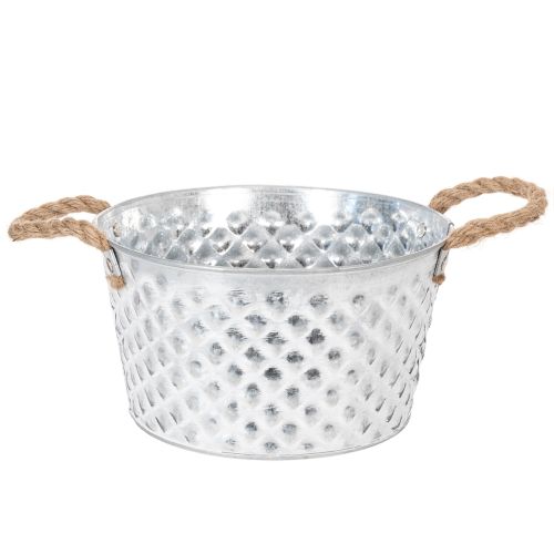 Zinková miska, dekorativní miska, kovová s lanovou rukojetí, Ø22cm V12cm | Floristik24.cz