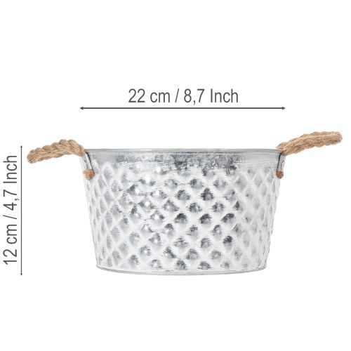 Zinková miska, dekorativní miska, kovová s lanovou rukojetí, Ø22cm V12cm | Floristik24.cz