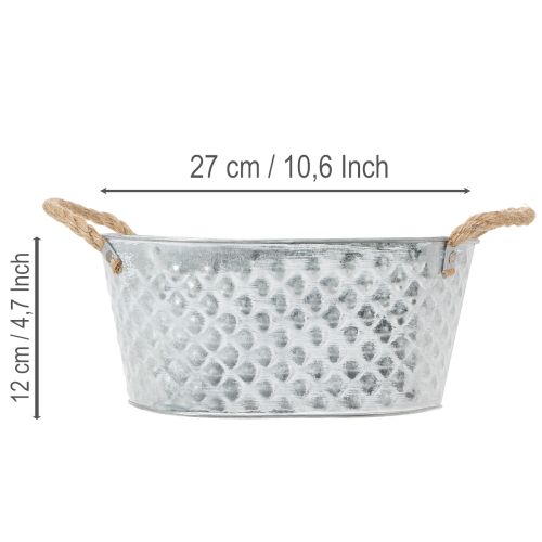 Oválná zinková miska s lanovými úchyty, 27 cm x 17,5 cm, V 12 cm | Floristik24.cz