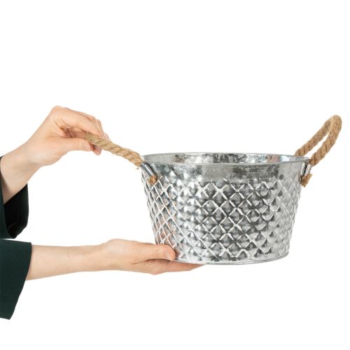Kulatá zinková miska s lanovými úchyty Ø25cm V14cm | Floristik24.cz