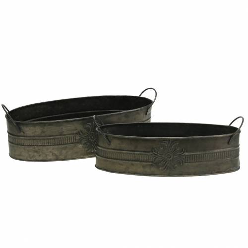 Floristik24 Dekorativní mísa antická oválná zinek 33,5cm / 29,5cm 2ks