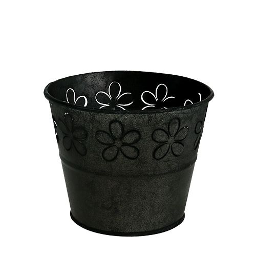 Floristik24 Zinkový hrnec černý s květy Ø10cm V8cm