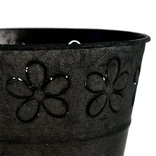 Floristik24 Zinkový hrnec černý s květy Ø10cm V8cm