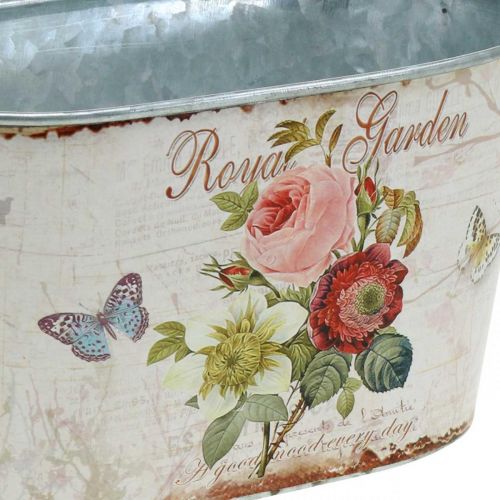 Floristik24 Vintage květinová vana, kovový květináč s uchy, květináč s růžemi L18cm H10,5cm