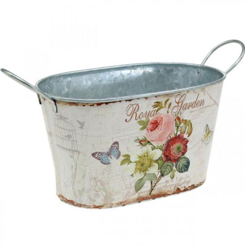položky Vintage květinová vana, kovový květináč s uchy, květináč s růžemi L18cm H10,5cm