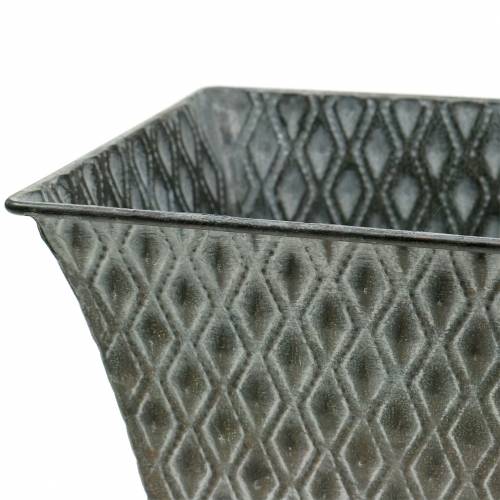 Floristik24 Zinková nádoba s diamantovým vzorem čtvercový starožitný 35,5 cm x 14,5 cm / 32,5 cm x 11,5 cm 2ks
