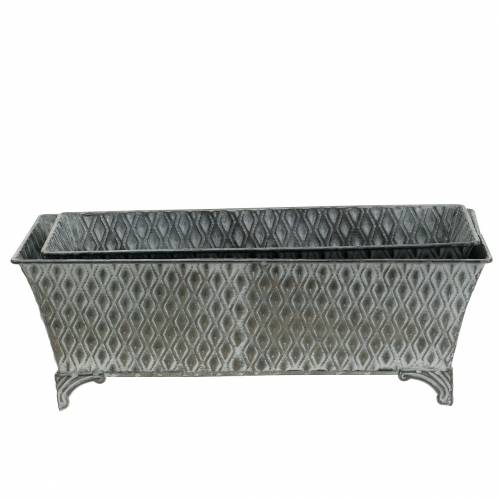 Floristik24 Zinková nádoba s diamantovým vzorem čtvercový starožitný 35,5 cm x 14,5 cm / 32,5 cm x 11,5 cm 2ks