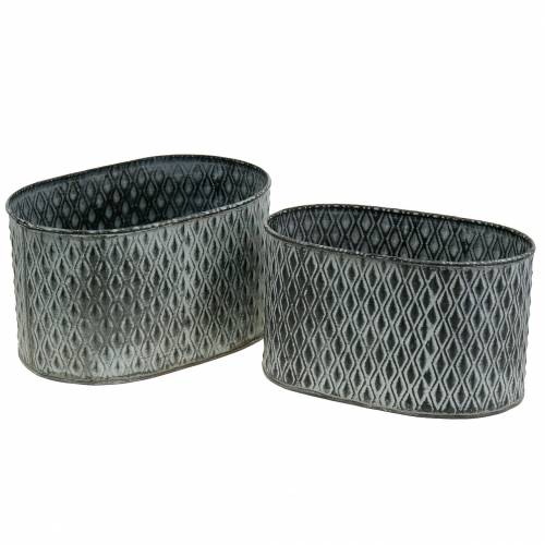 Zinkový hrnec s diamantovým vzorem oválný 23cm x 15cm / 21,5cm x 14cm 2ks