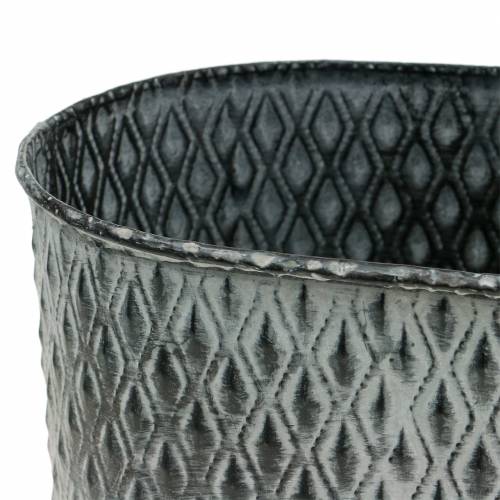 Floristik24 Zinkový hrnec s diamantovým vzorem oválný 23cm x 15cm / 21,5cm x 14cm 2ks