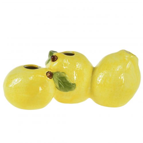 Floristik24 Citronová dekorativní váza keramická 3 otvory 21,5x11x8cm