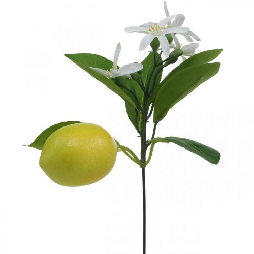 Deco větev citron a květiny umělá větvička letní dekorace 26cm 4ks