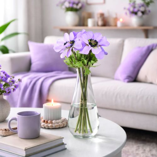 položky Umělé květy sasanky v šeříkové barvě, 34 cm dlouhé, 4 kusy