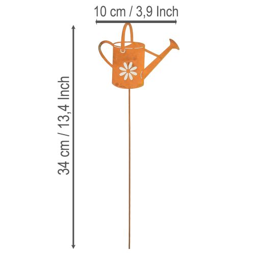 Kovové květinové tyče, rezavě zbarvené, dekorativní konev na zalévání, 10x8,5cm, 4 kusy | Floristik24.cz
