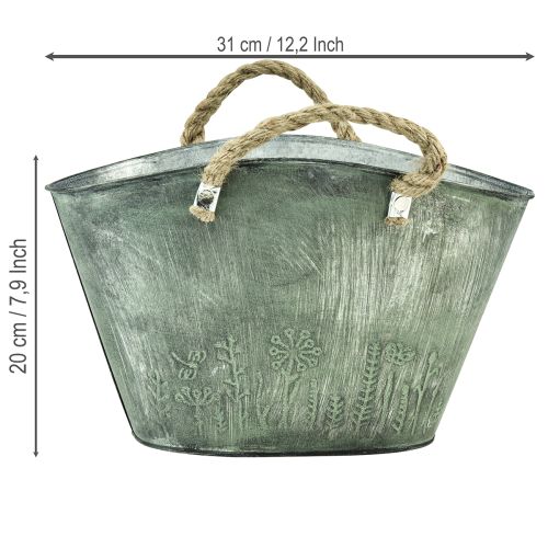 Květináč s jutovými úchyty, kovová kabelka, 31×20×17cm | Floristik24.cz