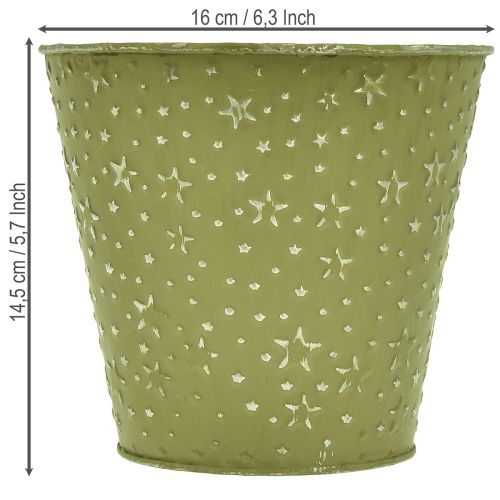 Kovový květináč, květináč, hvězdy, zelený a stříbrný, Ø16cm | Floristik24.cz