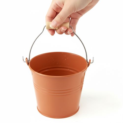 položky Dekorativní kovový kbelík/květináč, oranžovohnědý, Ø16 cm, V14,5 cm, 1,6 l