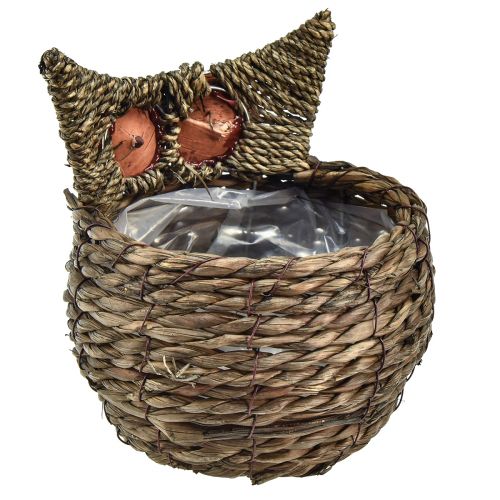 položky Dekorativní květináč sovička sláma šedohnědá 16×11cm