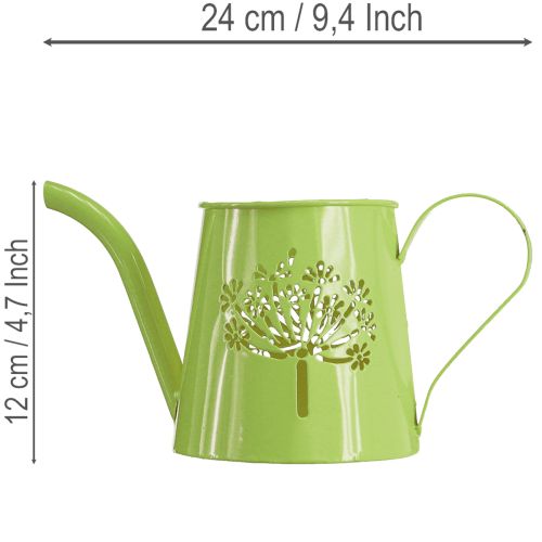 Dekorativní kovová konev na zalévání, motiv pampelišky, zelená, výška 12 cm, 2 kusy, dekorativní váza, shabby chic | Floristik24.cz
