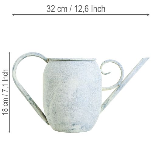 Dekorativní konev na zalévání, vintage kovová, bílomodrá, 32x11x18cm, dekorativní doplněk | Floristik24.cz