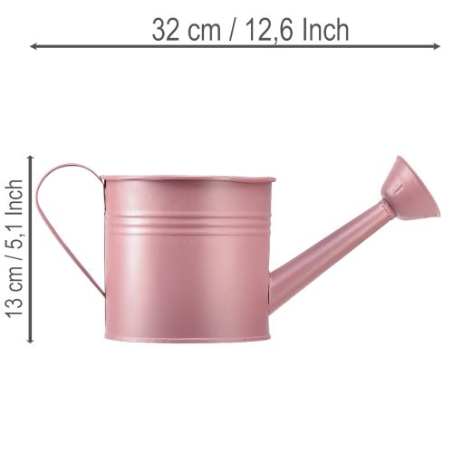 Dekorativní konev na zalévání, růžový kovový květináč, Ø13,5 cm V12,5 cm | Floristik24.cz