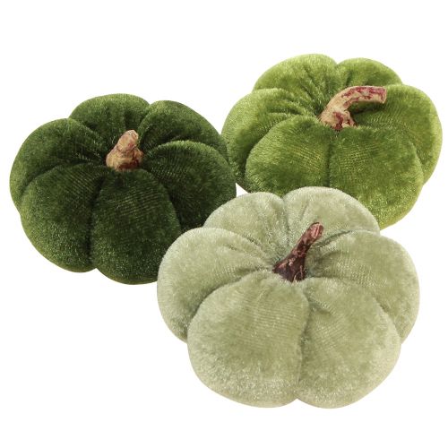 Floristik24 Dekorativní dýně z látky sametově zelené Ø7cm V4,5cm 9 kusů