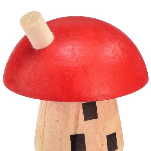 položky Dekorativní houby dřevěný domeček červená oranžová dřevěná dekorace 6×5cm 6ks
