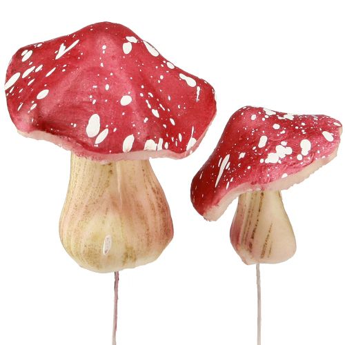 položky Dekorativní houby červené umělé muchomůrky na drátě 5,5/8cm 12 ks