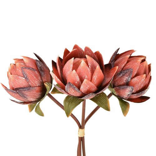 Dekorativní umělé květiny Protea červenooranžové 34cm 3ks