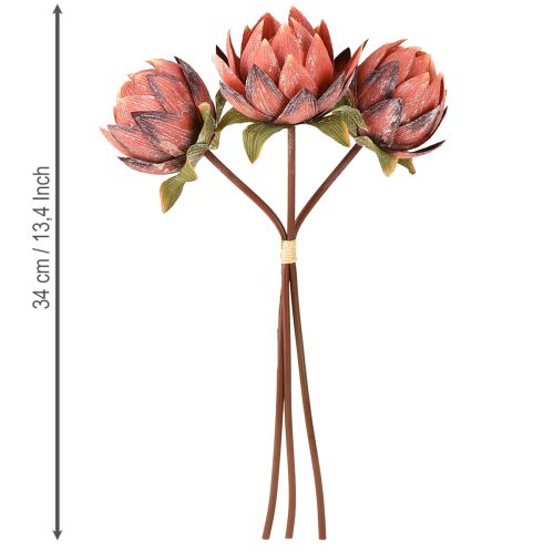 položky Dekorativní umělé květiny Protea červenooranžové 34cm 3ks