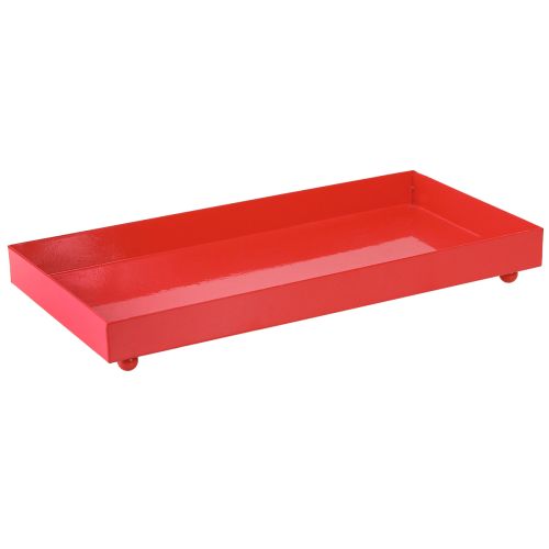 položky Dekorativní podnos obdélníkový červený kovový podnos s nožičkami 30×15cm