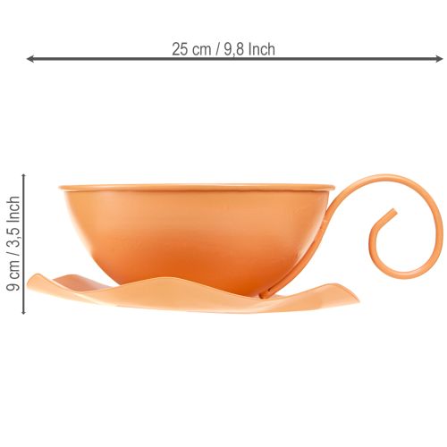 položky Dekorativní hrnek Ø16cm V9cm s kovovým talířem, oranžový, 2 kusy
