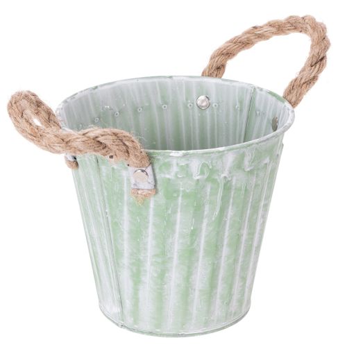 položky Dekorativní květináč, kovový kyblík na sázení, květináč s uchy, růžovo-zeleno-žlutý shabby chic Ø15cm V13cm 3dílná sada