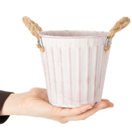 položky Dekorativní květináč, kovový kyblík na sázení, květináč s uchy, růžovo-zeleno-žlutý shabby chic Ø15cm V13cm 3dílná sada